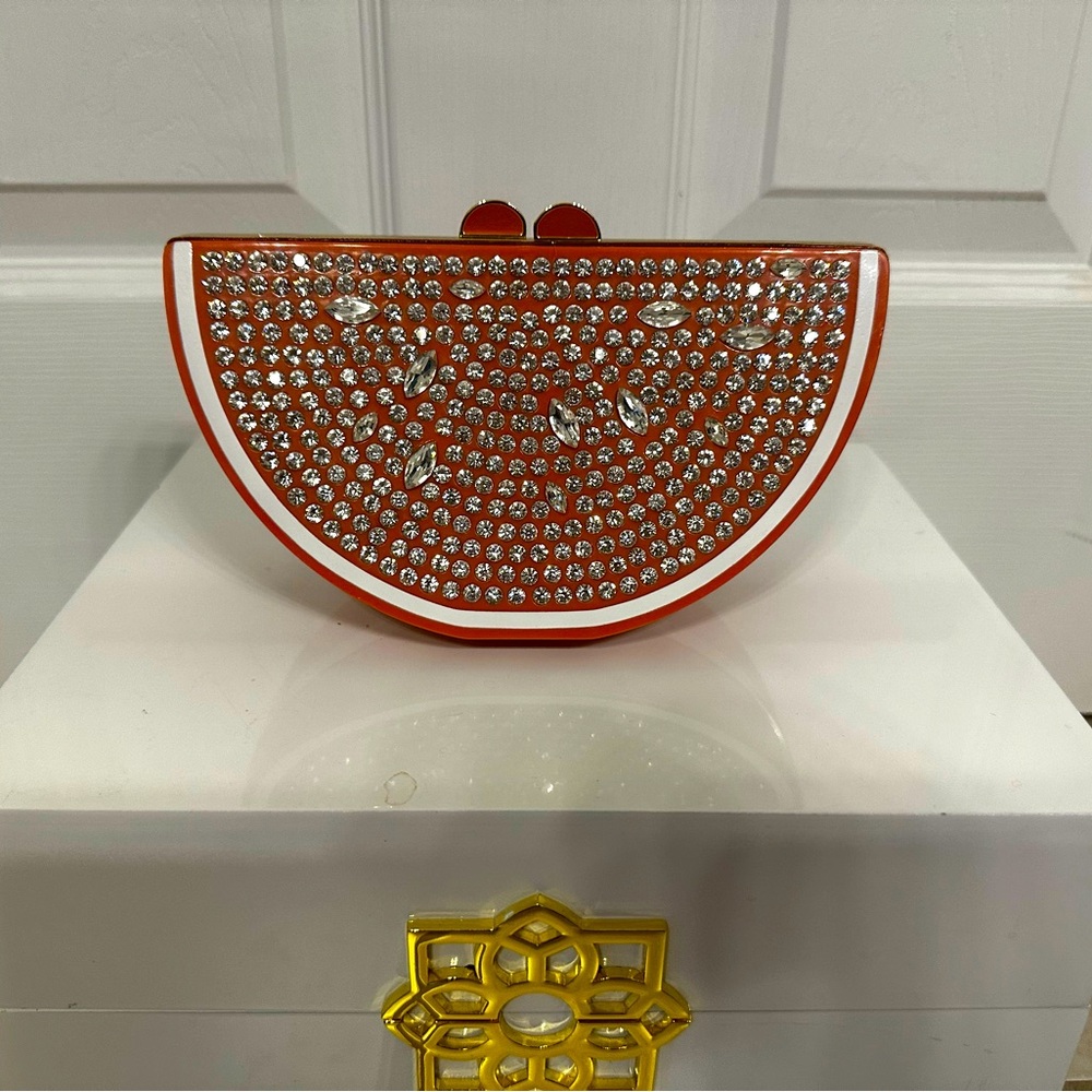 New Price Kate Spade Crystal Encrusted Resin Orange Melon Minaudière Clutch  💐💐💐